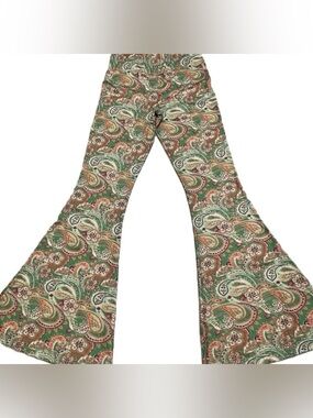 natural life green paisley flare pants, XS, NWT!
